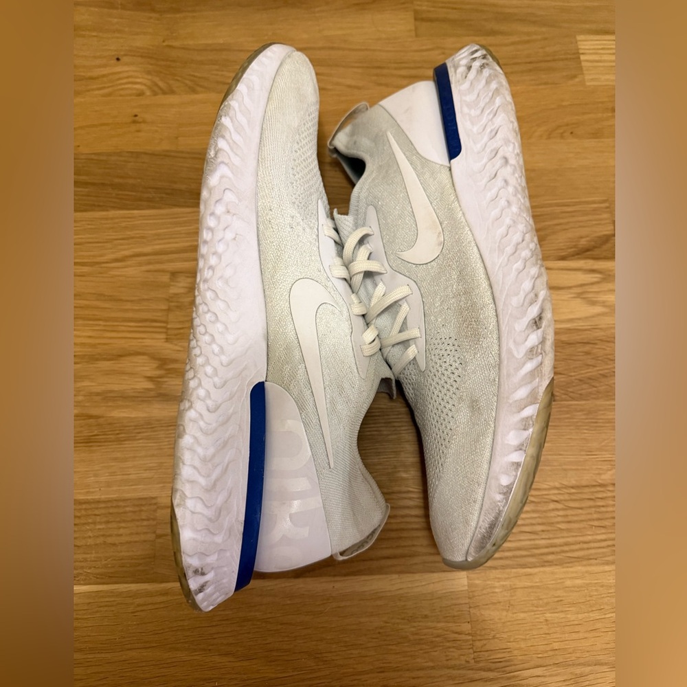 Nike Flyknit React Size 15 White and Blue Athletic Sneakers
